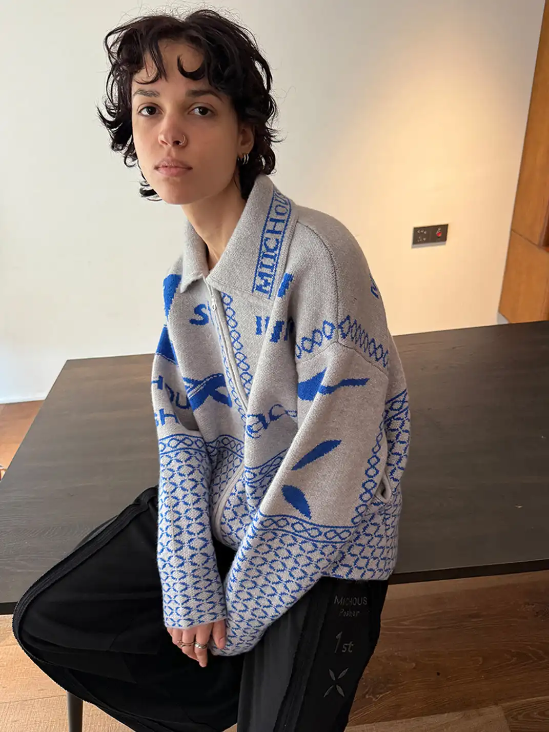 MIICHOUS | Vintage Racing Jacquard Zip Cardigan Sweater