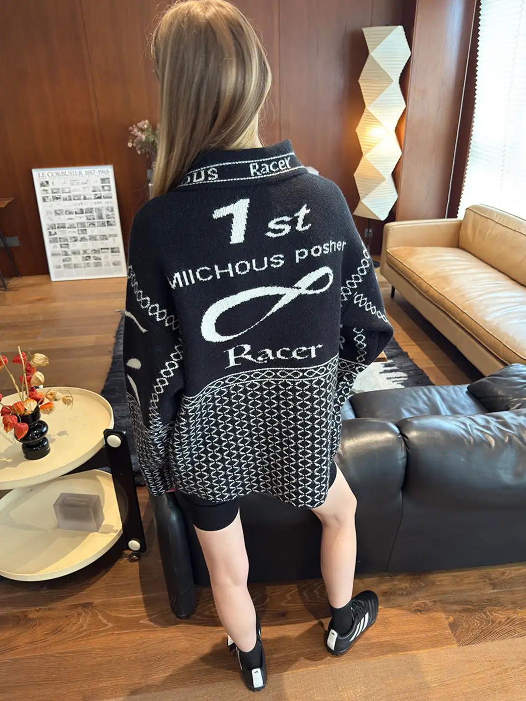 MIICHOUS | Vintage Racing Jacquard Zip Cardigan Sweater