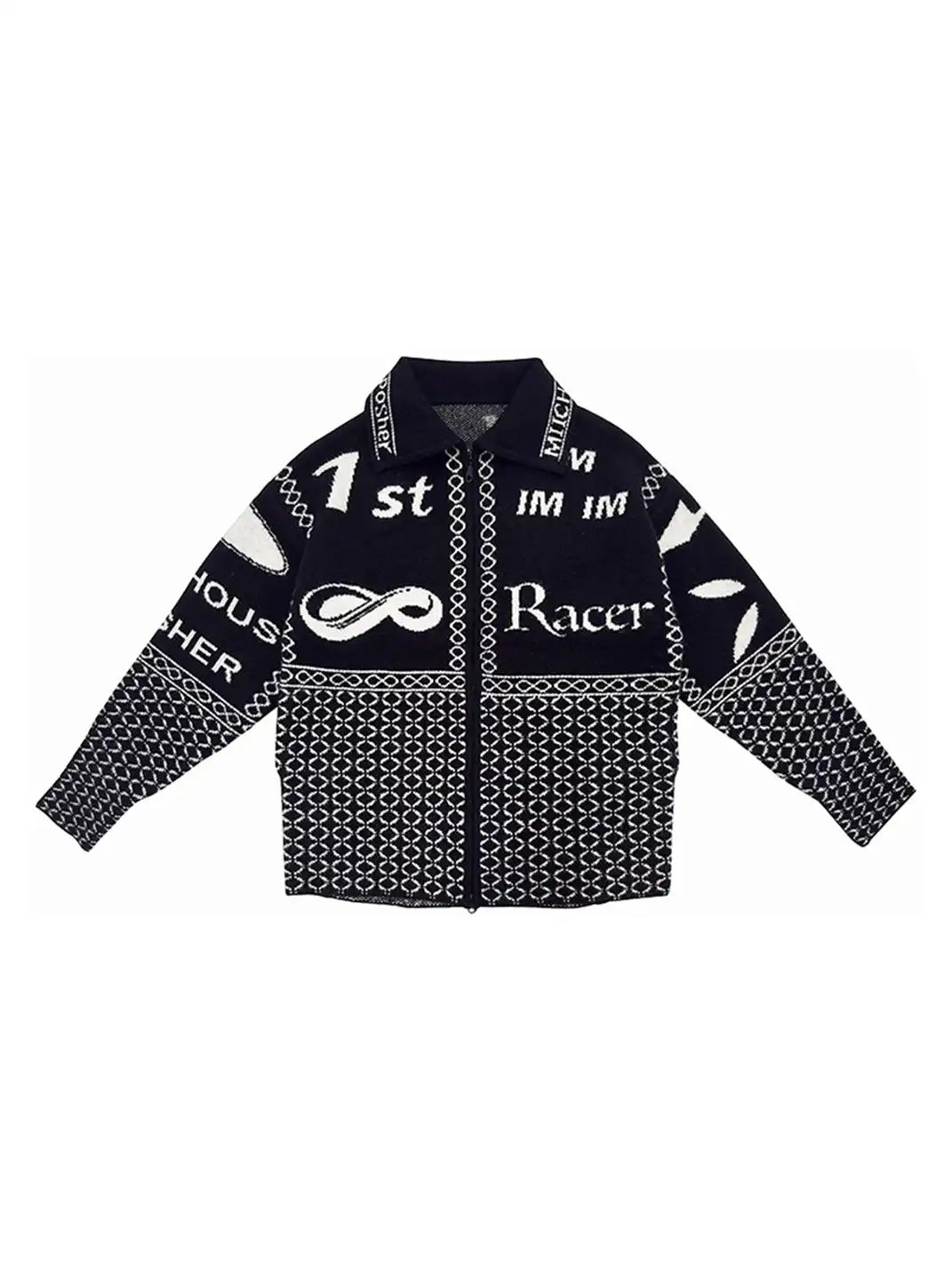 MIICHOUS | Vintage Racing Jacquard Zip Cardigan Sweater