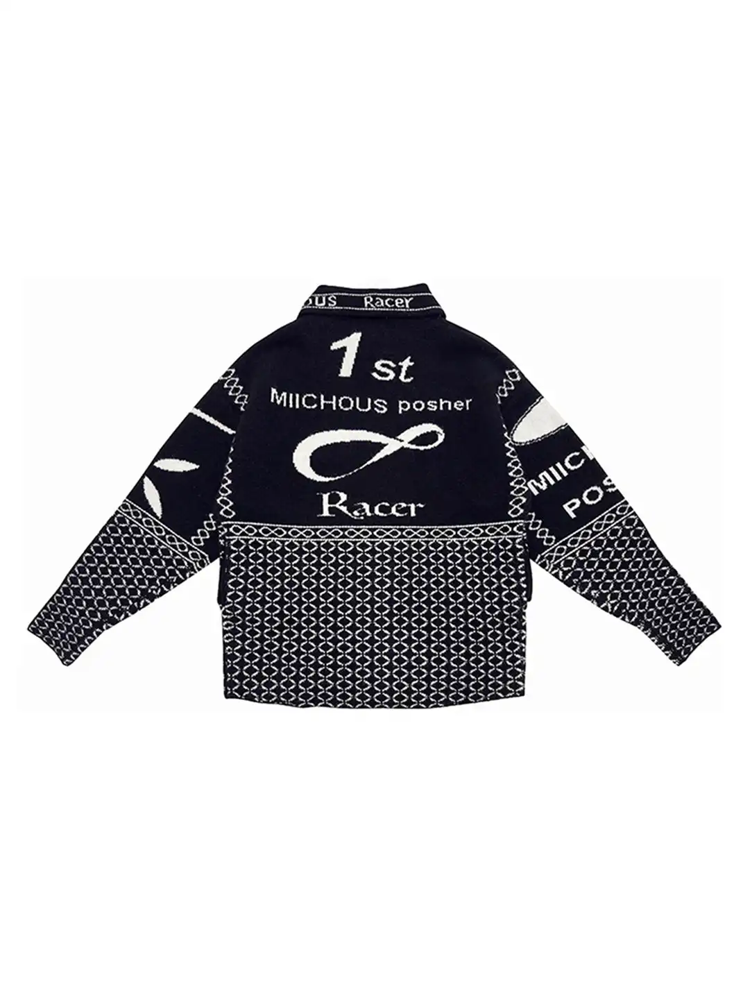 MIICHOUS | Vintage Racing Jacquard Zip Cardigan Sweater