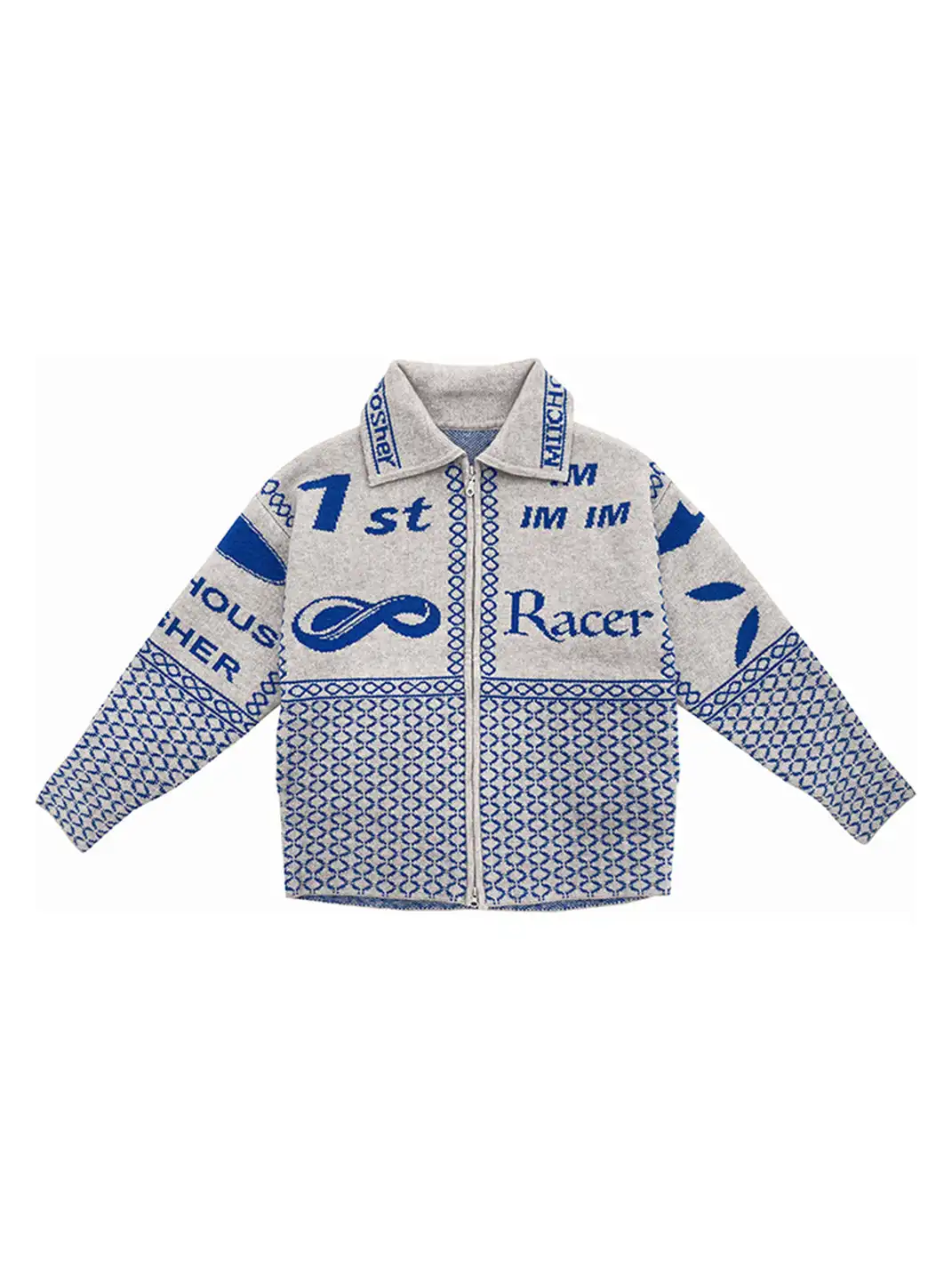 MIICHOUS | Vintage Racing Jacquard Zip Cardigan Sweater