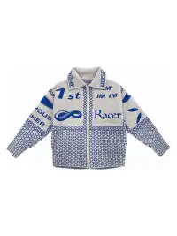 MIICHOUS | Vintage Racing Jacquard Zip Cardigan Sweater