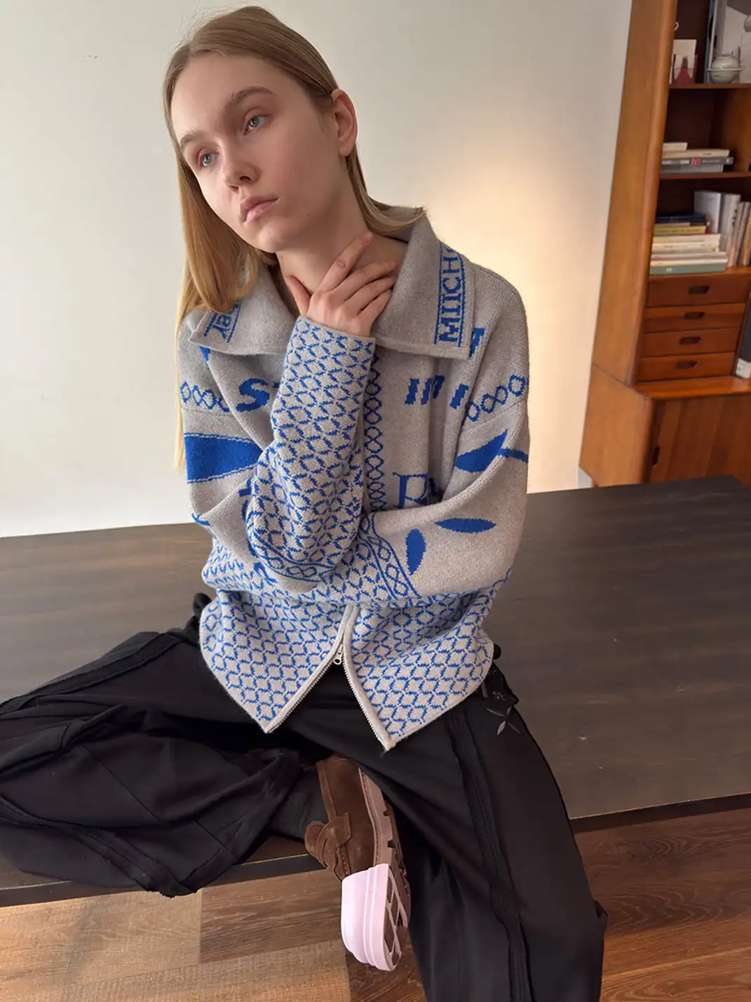 MIICHOUS | Vintage Racing Jacquard Zip Cardigan Sweater