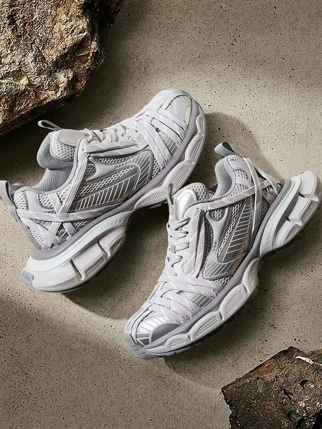 C.BANNER | Silver-Grey Retro Chunky Sneakers