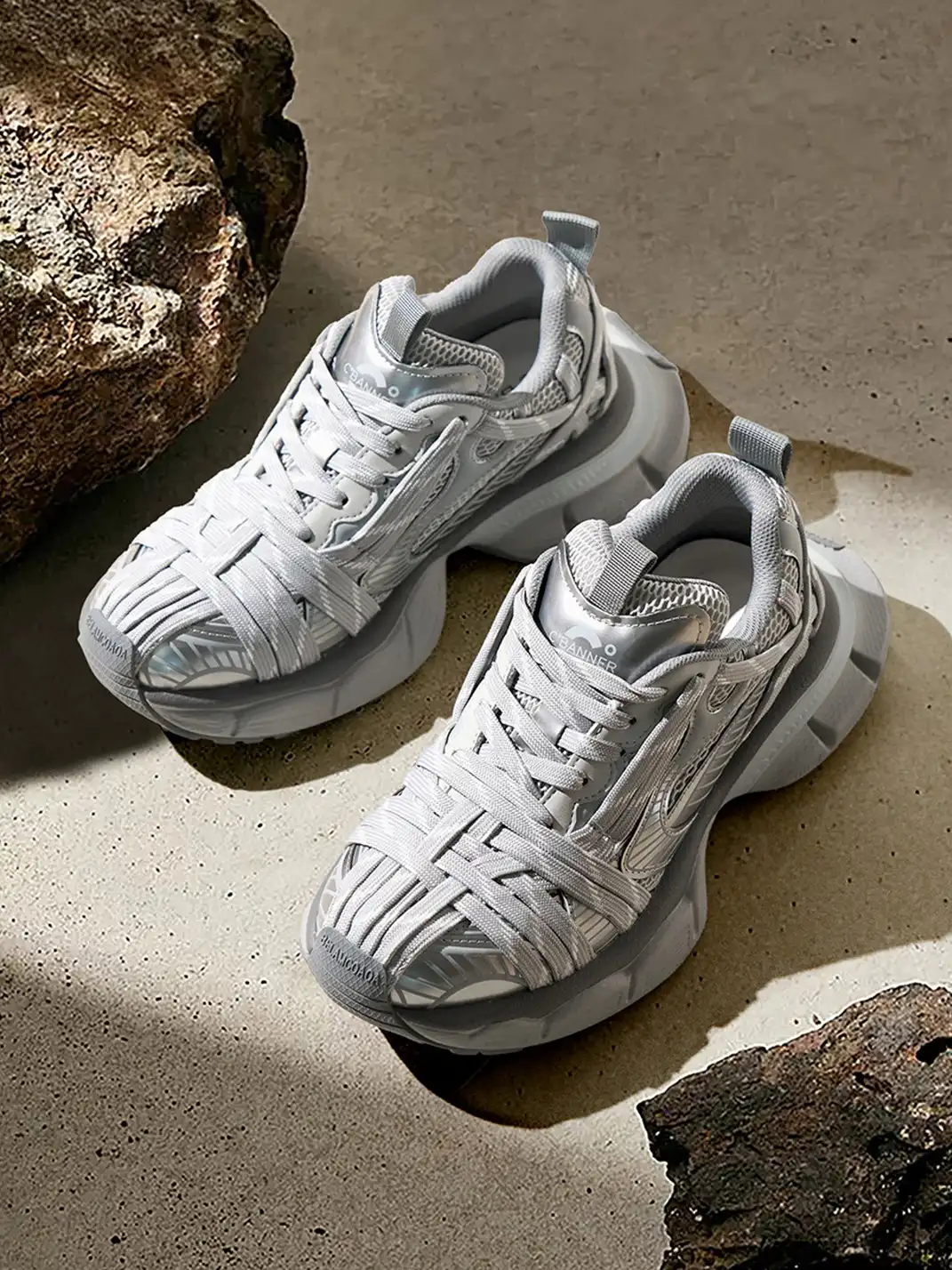 C.BANNER | Silver-Grey Retro Chunky Sneakers