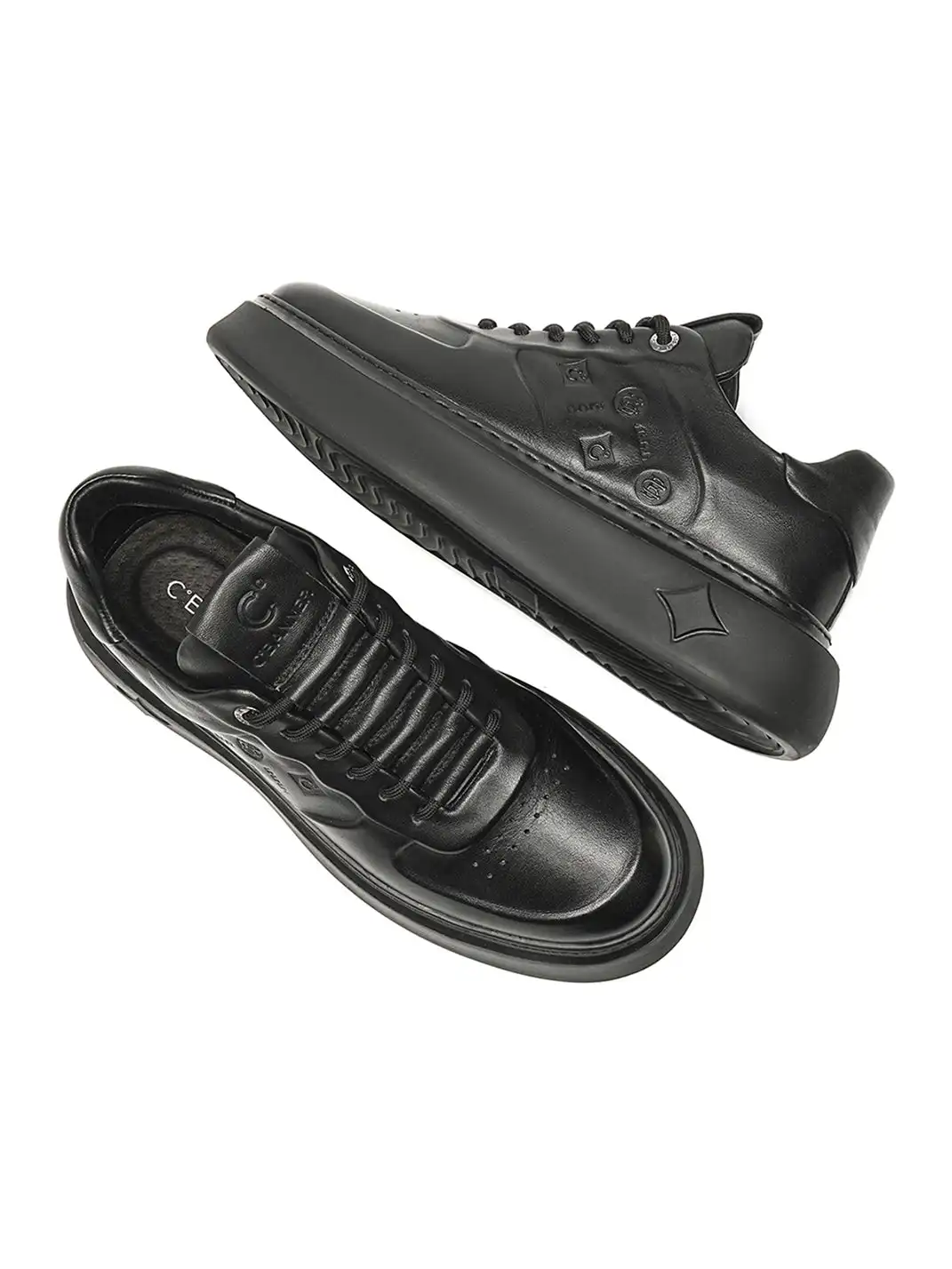 C.BANNER | Black Embossed Leather Platform Sneakers