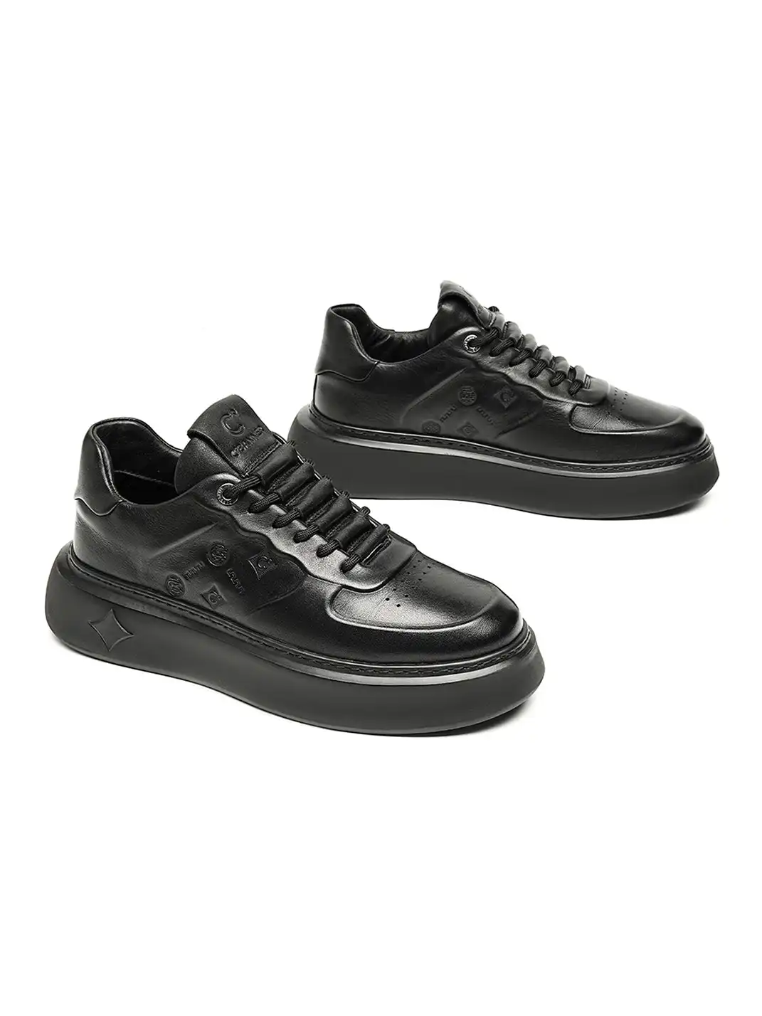 C.BANNER | Black Embossed Leather Platform Sneakers