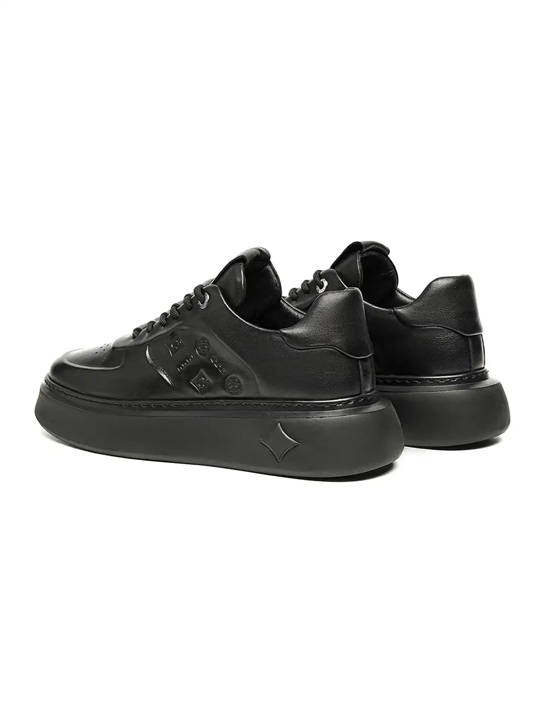 C.BANNER | Black Embossed Leather Platform Sneakers