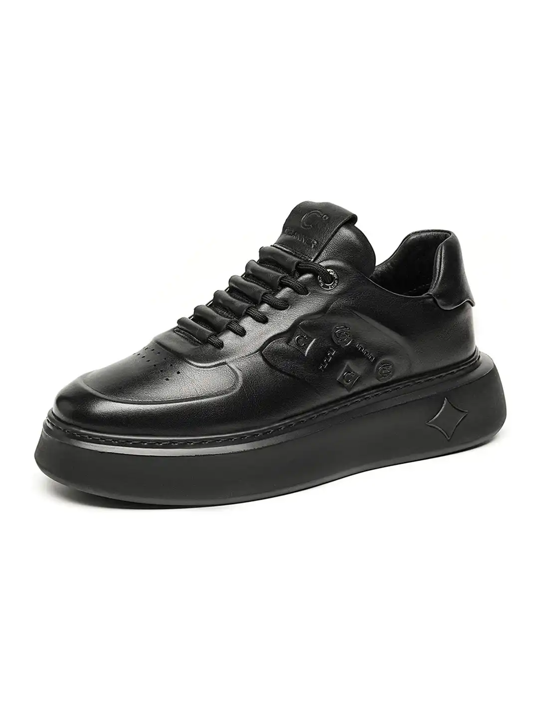 C.BANNER | Black Embossed Leather Platform Sneakers