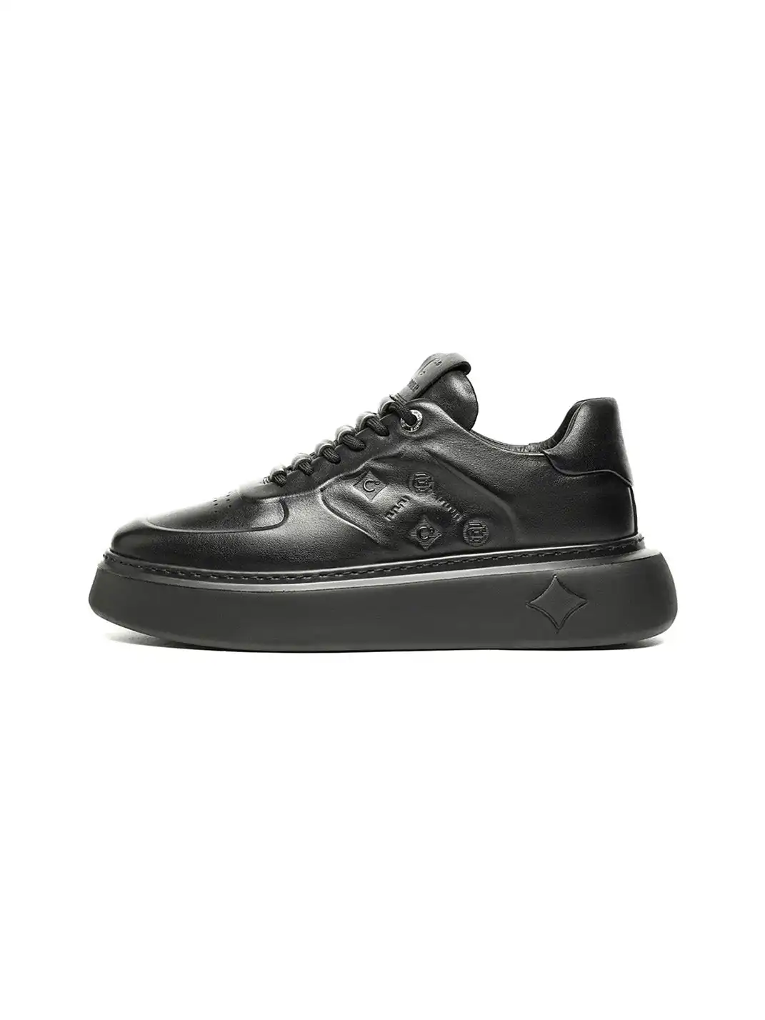 C.BANNER | Black Embossed Leather Platform Sneakers