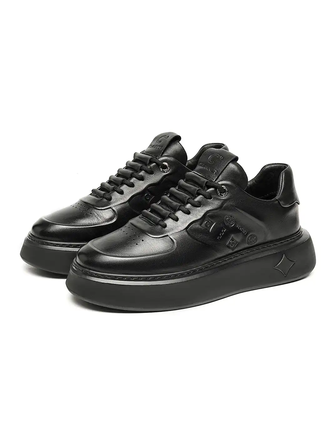 C.BANNER | Black Embossed Leather Platform Sneakers