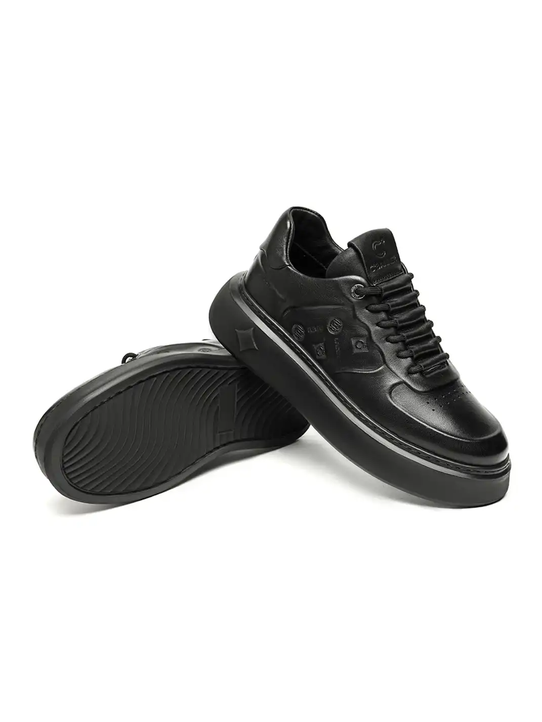 C.BANNER | Black Embossed Leather Platform Sneakers