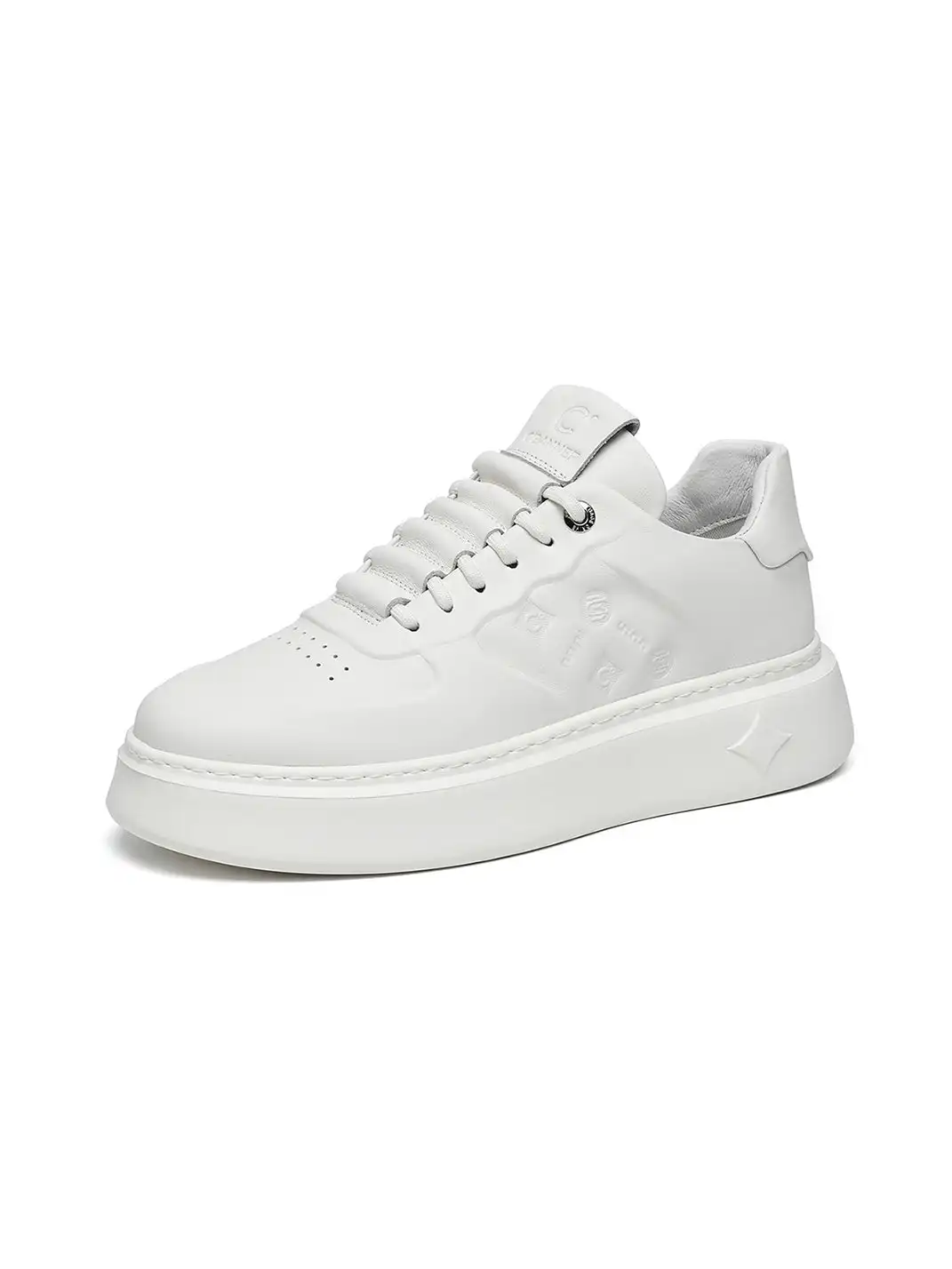 C.BANNER | White Embossed Leather Platform Sneakers