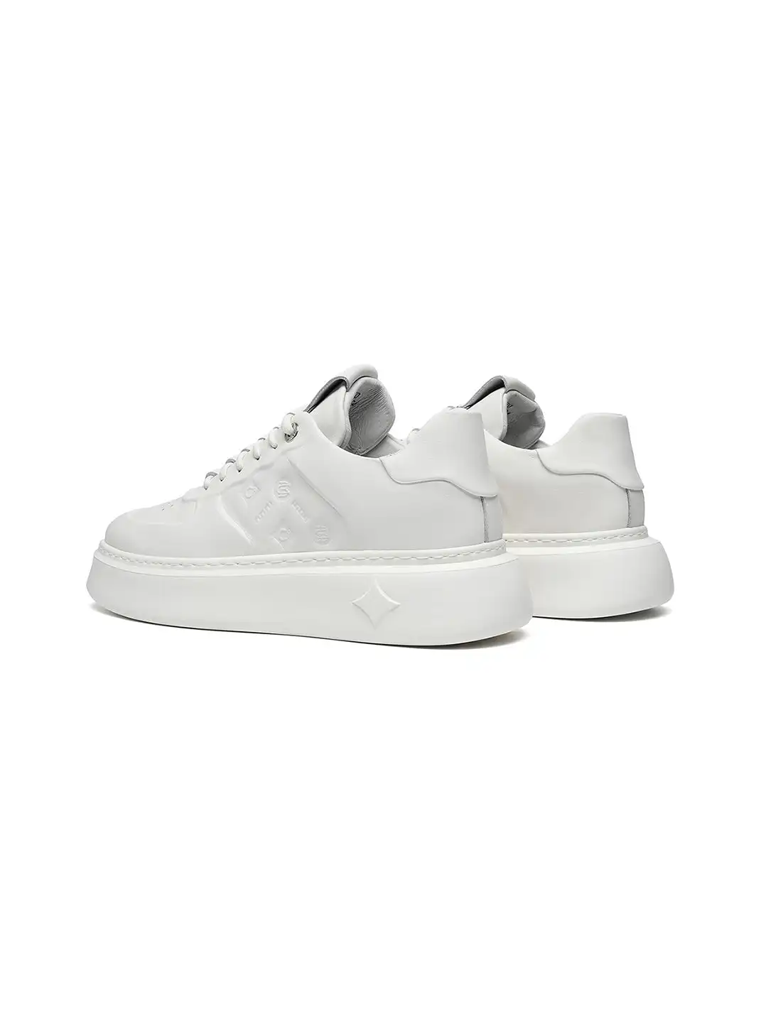 C.BANNER | White Embossed Leather Platform Sneakers