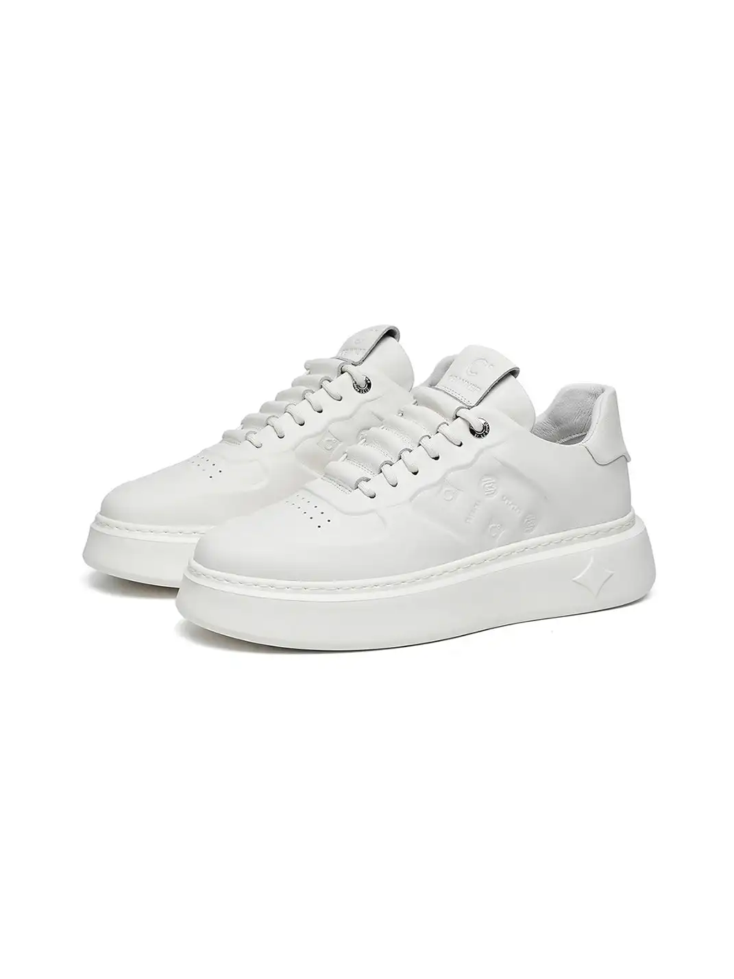 C.BANNER | White Embossed Leather Platform Sneakers