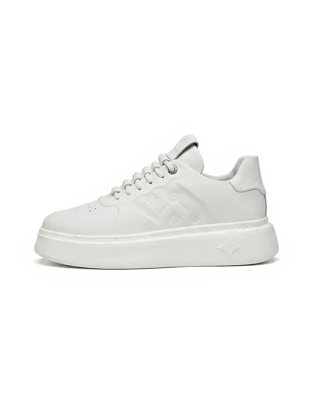 C.BANNER | White Embossed Leather Platform Sneakers
