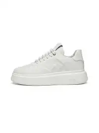 C.BANNER | White Embossed Leather Platform Sneakers