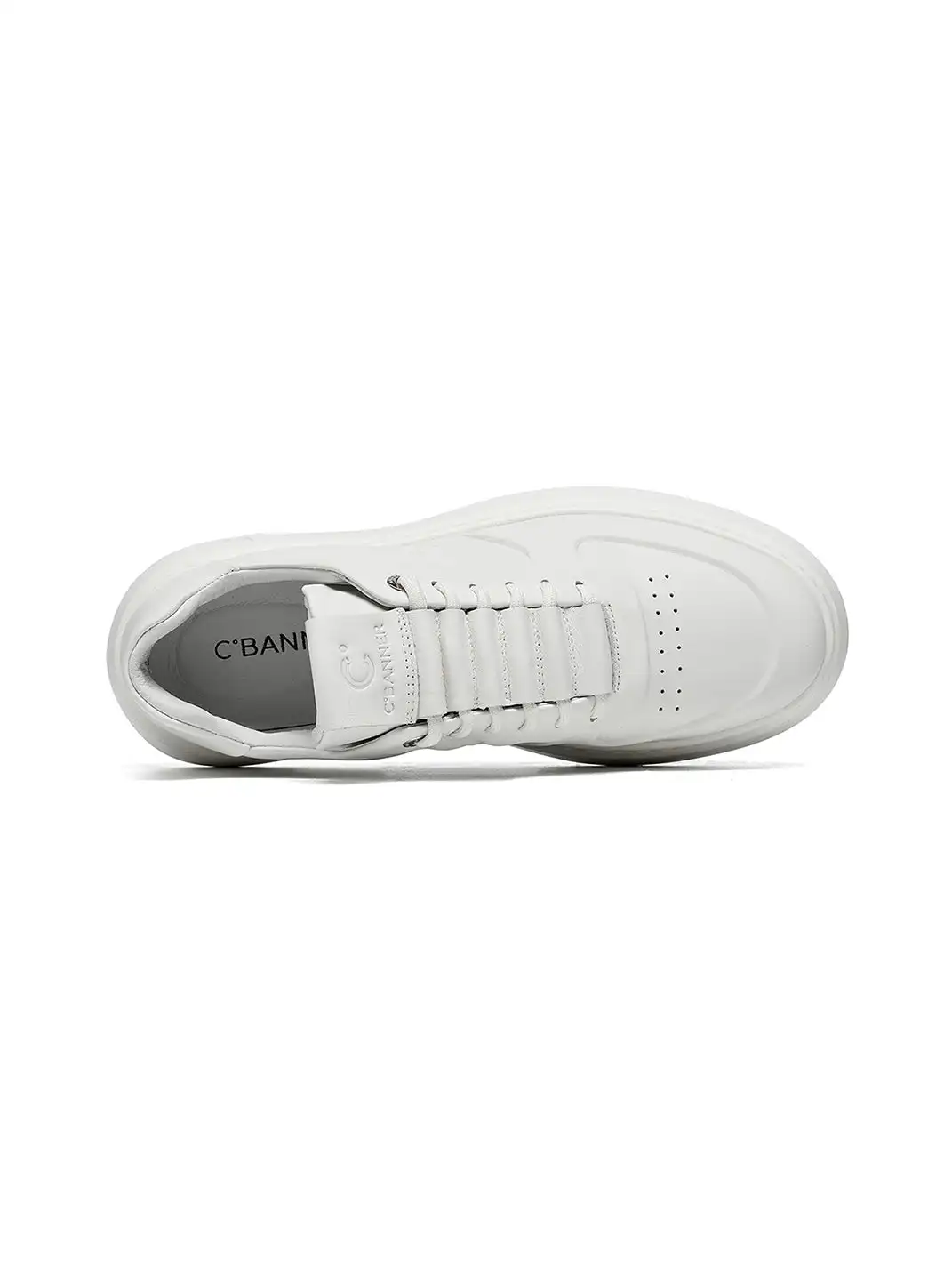 C.BANNER | White Embossed Leather Platform Sneakers