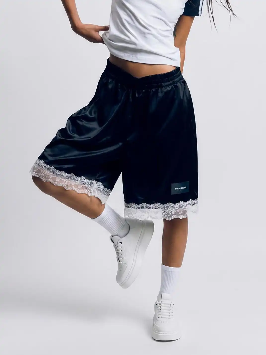 C.BANNER | White Embossed Leather Platform Sneakers