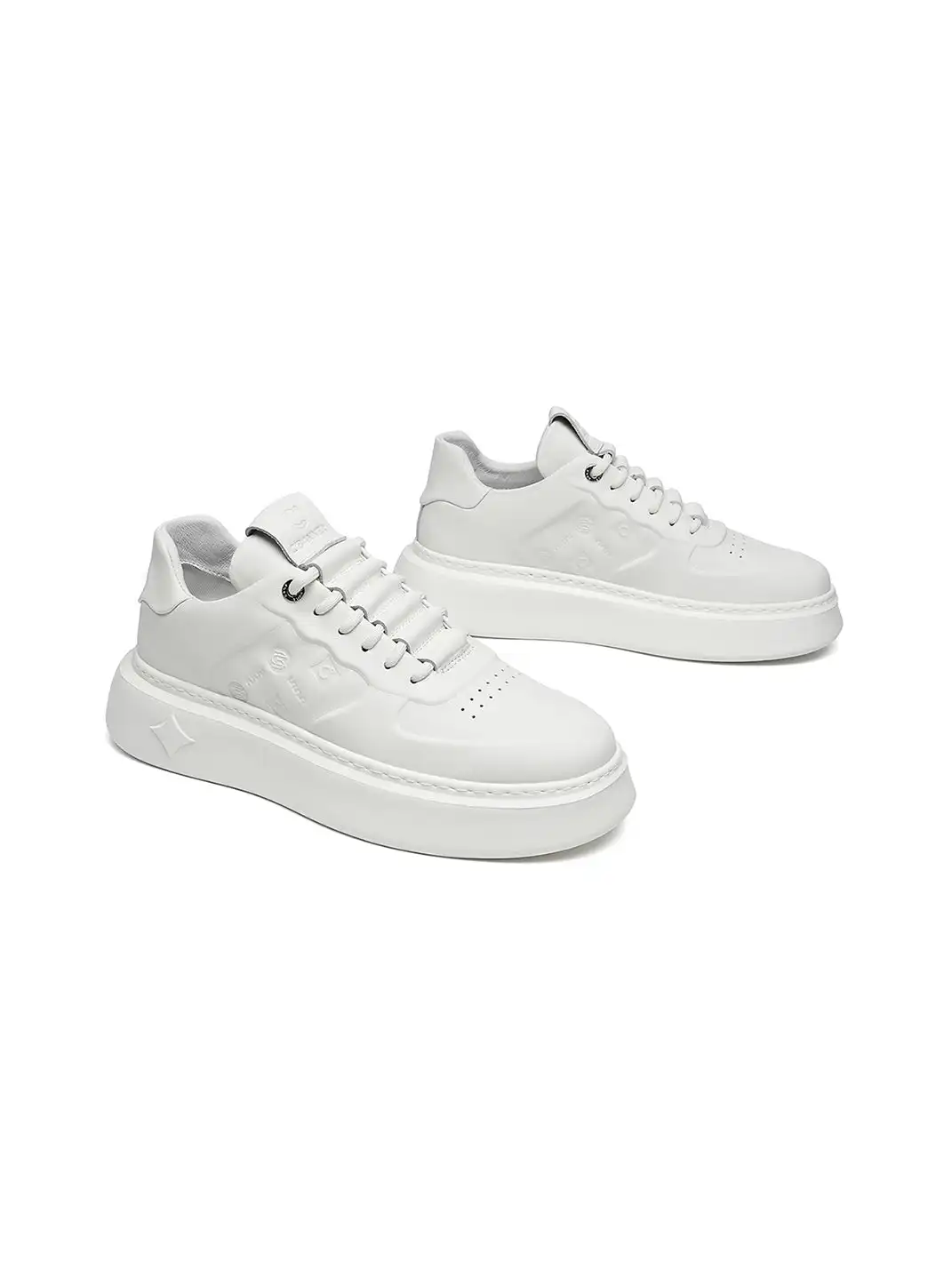 C.BANNER | White Embossed Leather Platform Sneakers