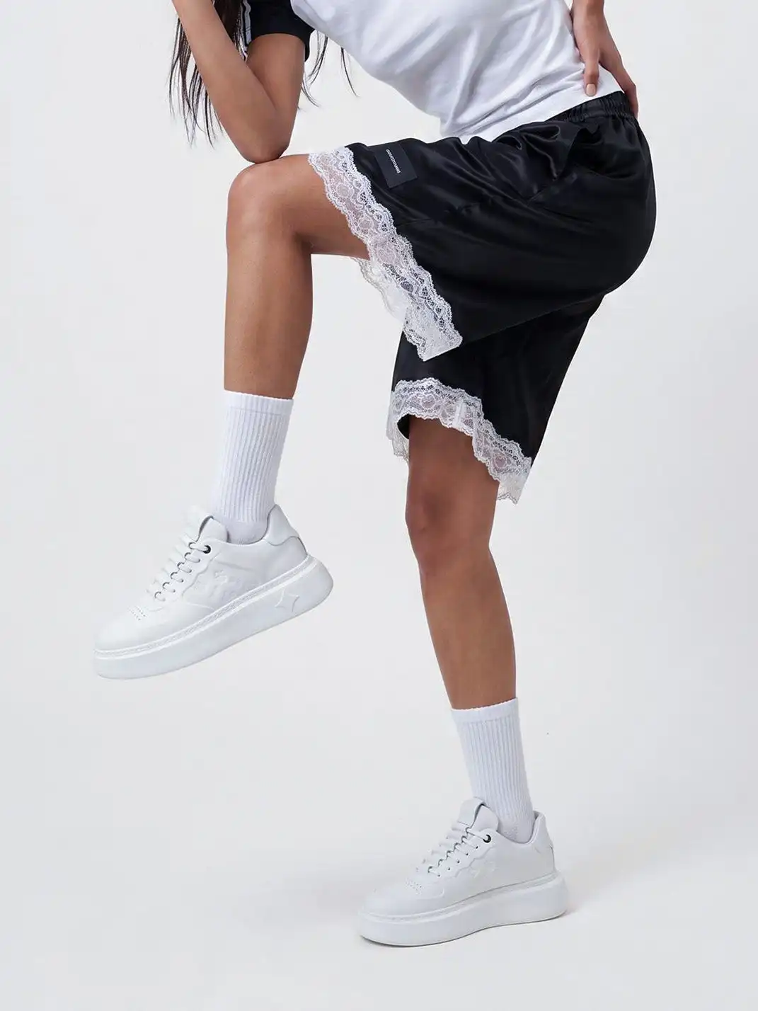 C.BANNER | White Embossed Leather Platform Sneakers