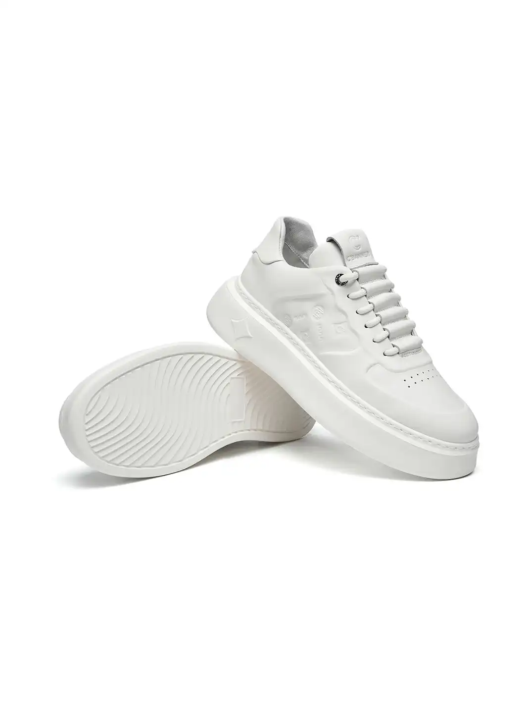 C.BANNER | White Embossed Leather Platform Sneakers