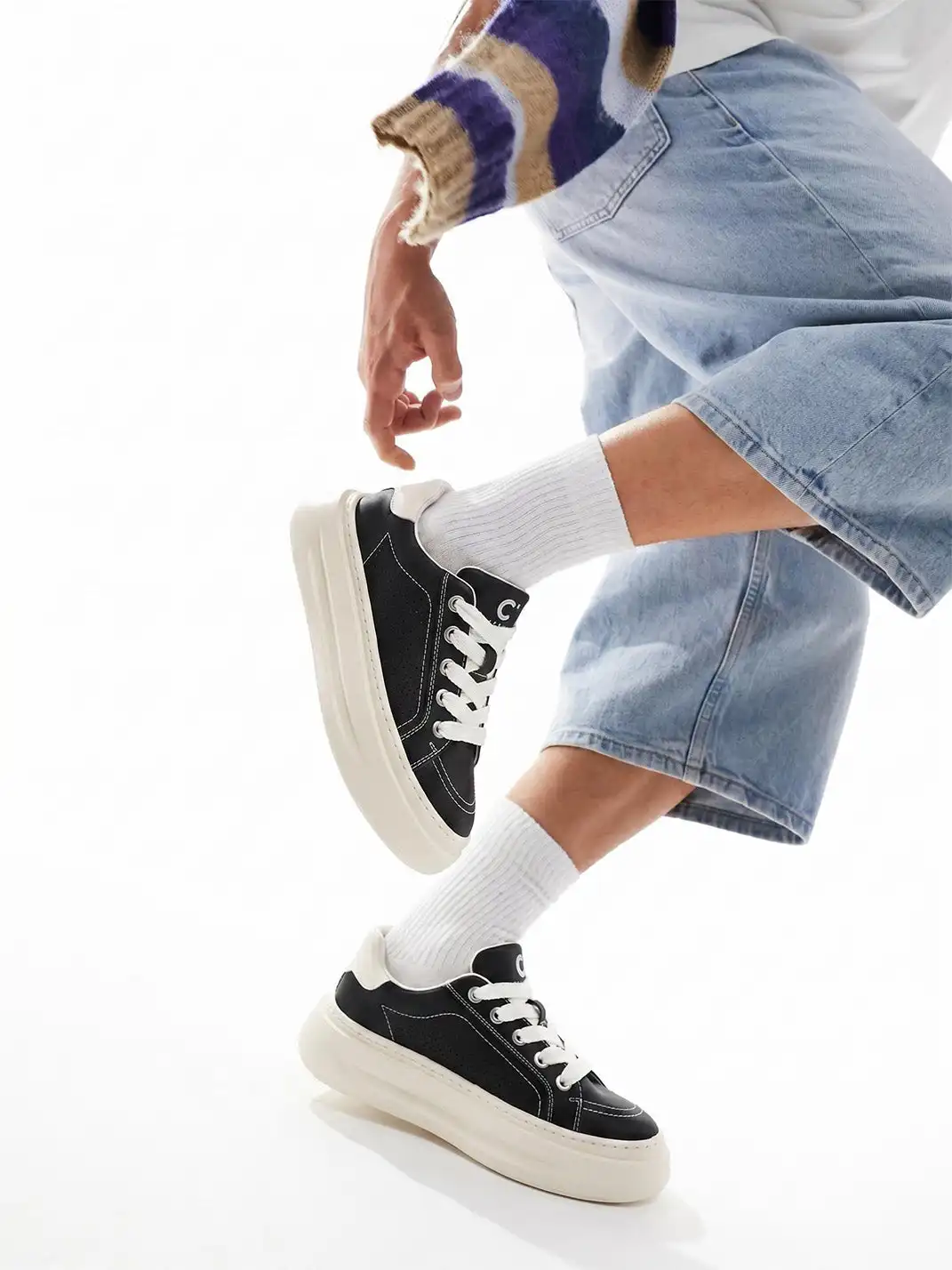 C.BANNER | Stitched Platform Low-Top Sneakers