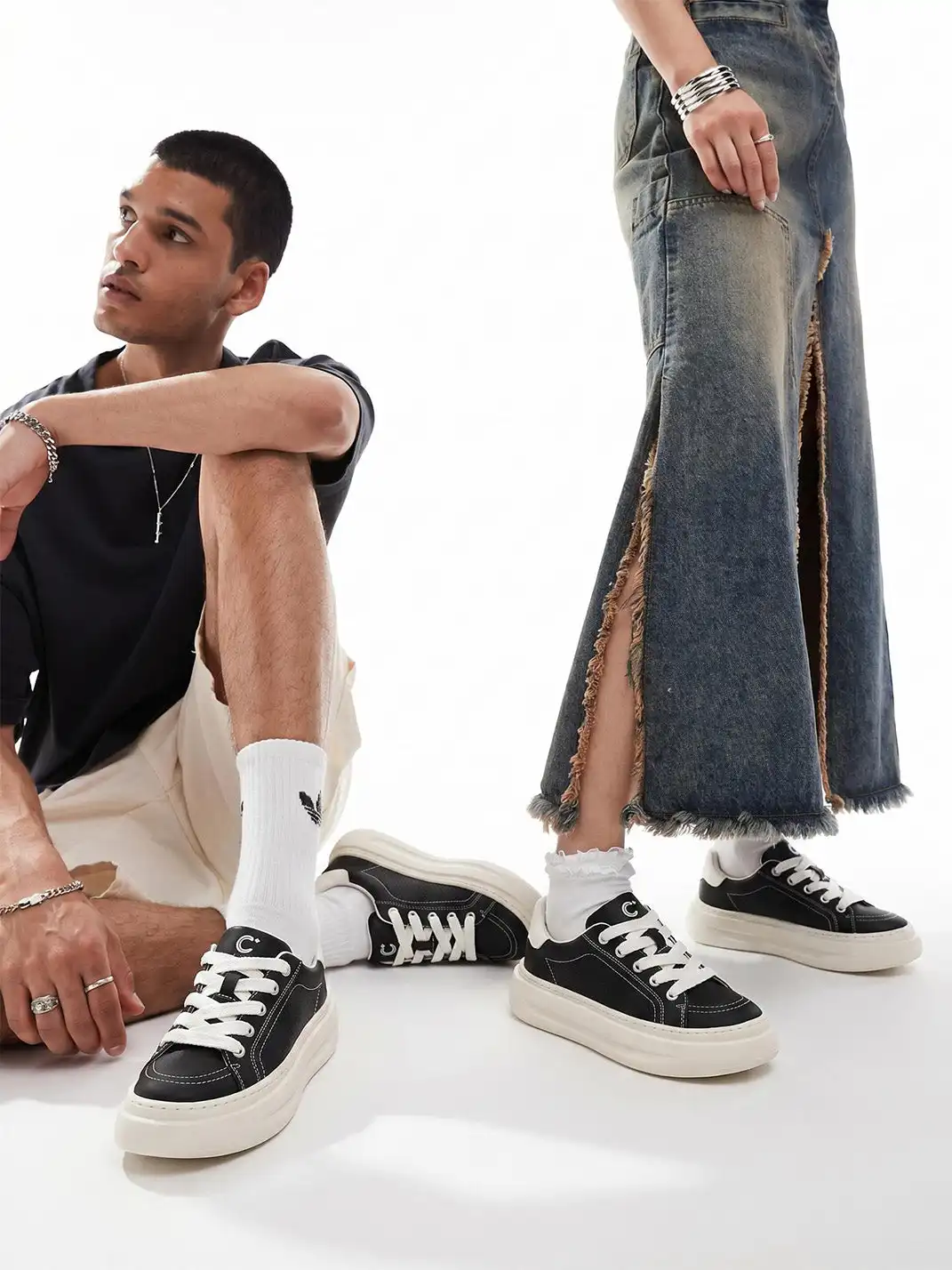 C.BANNER | Stitched Platform Low-Top Sneakers