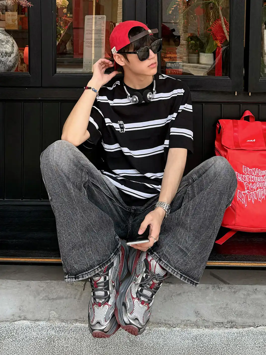 TRUMPPIPE | Burgundy Layered Retro Runner Sneakers
