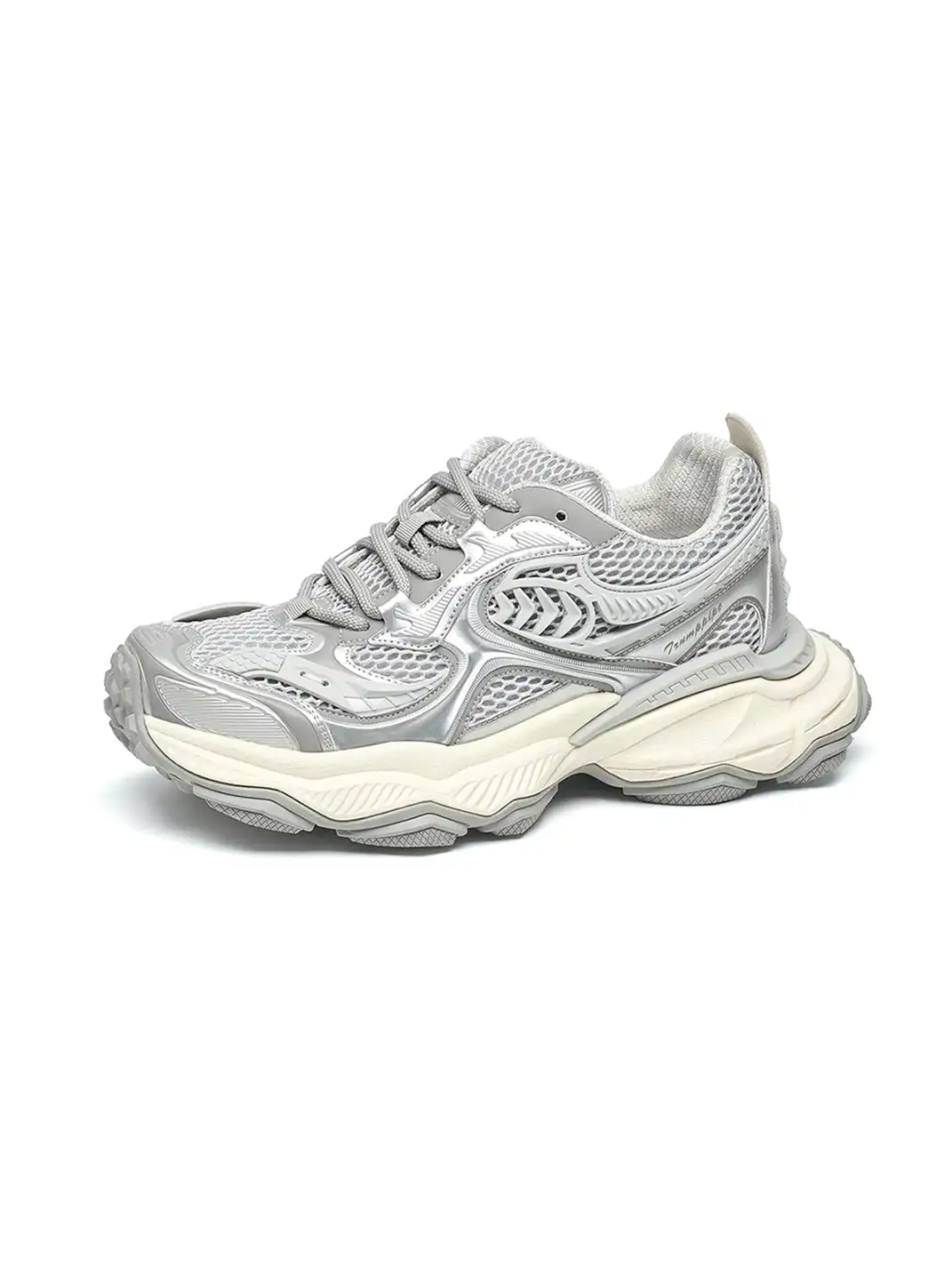 TRUMPPIPE | Silver Layered Retro Runner Sneakers