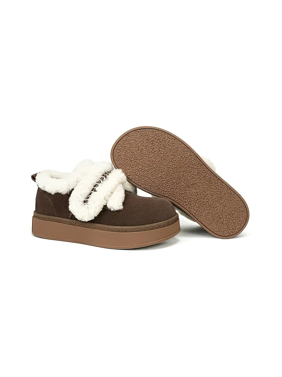 C.BANNER | Brown Shearling Platform Slip-On Shoes