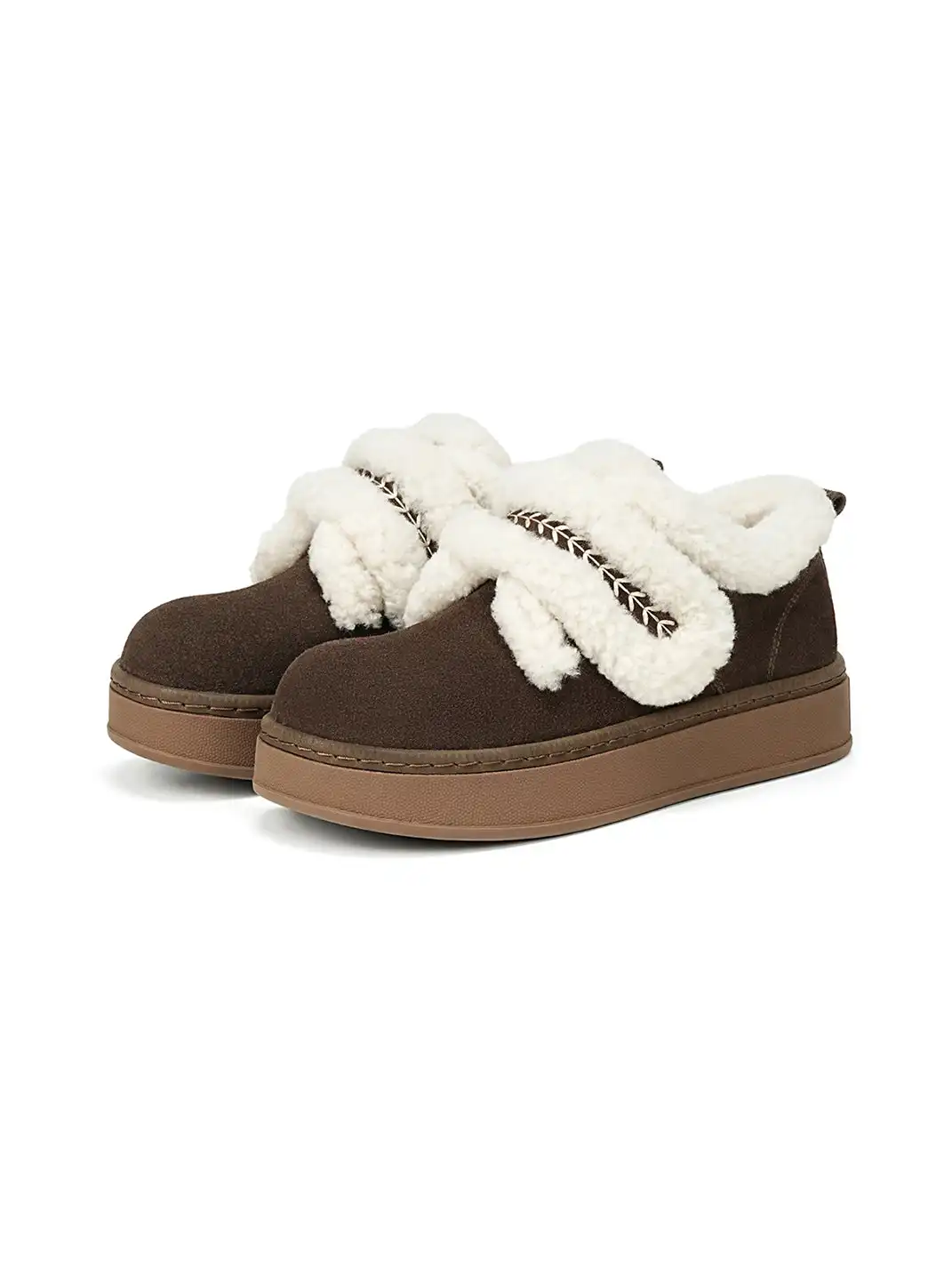 C.BANNER | Brown Shearling Platform Slip-On Shoes