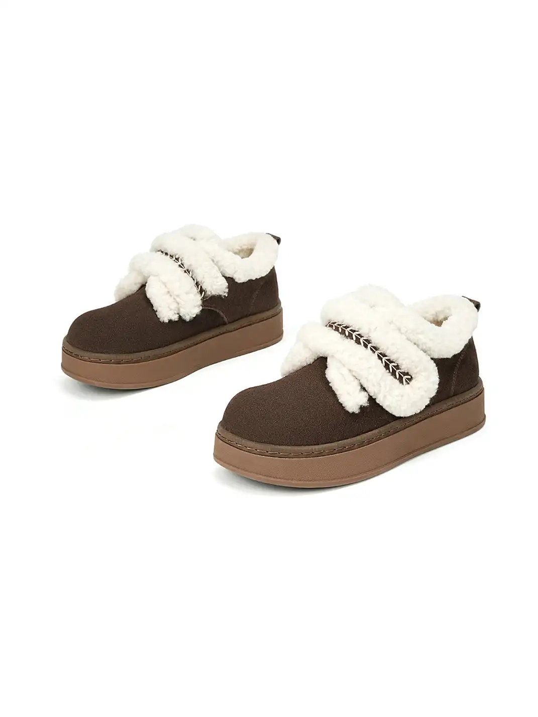 C.BANNER | Brown Shearling Platform Slip-On Shoes