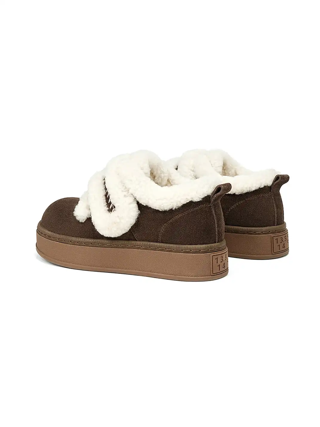 C.BANNER | Brown Shearling Platform Slip-On Shoes