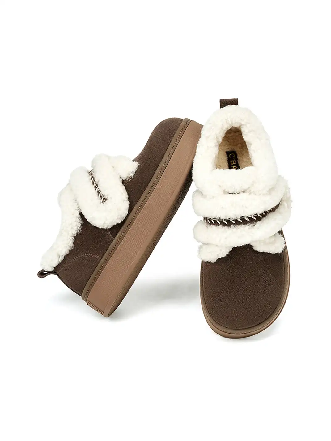 C.BANNER | Brown Shearling Platform Slip-On Shoes