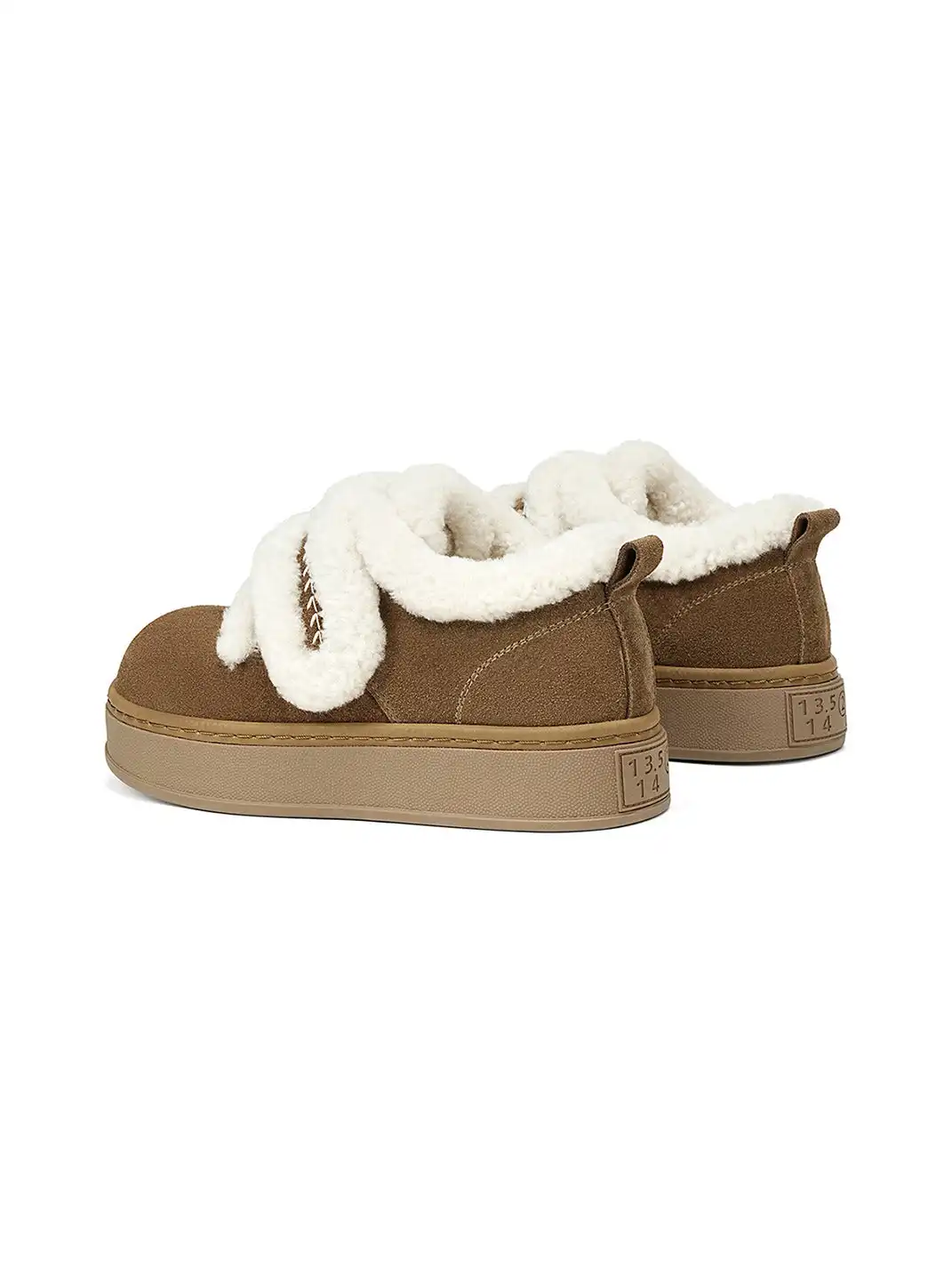 C.BANNER | Khaki Shearling Platform Slip-On Shoes