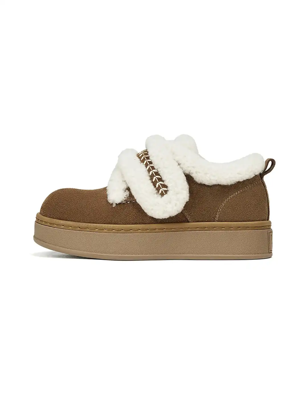 C.BANNER | Khaki Shearling Platform Slip-On Shoes