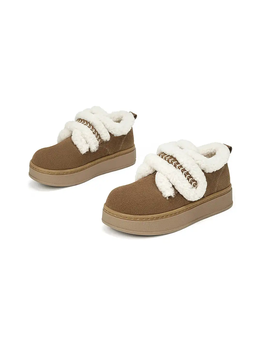C.BANNER | Khaki Shearling Platform Slip-On Shoes