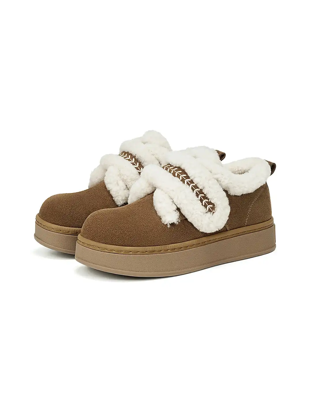 C.BANNER | Khaki Shearling Platform Slip-On Shoes