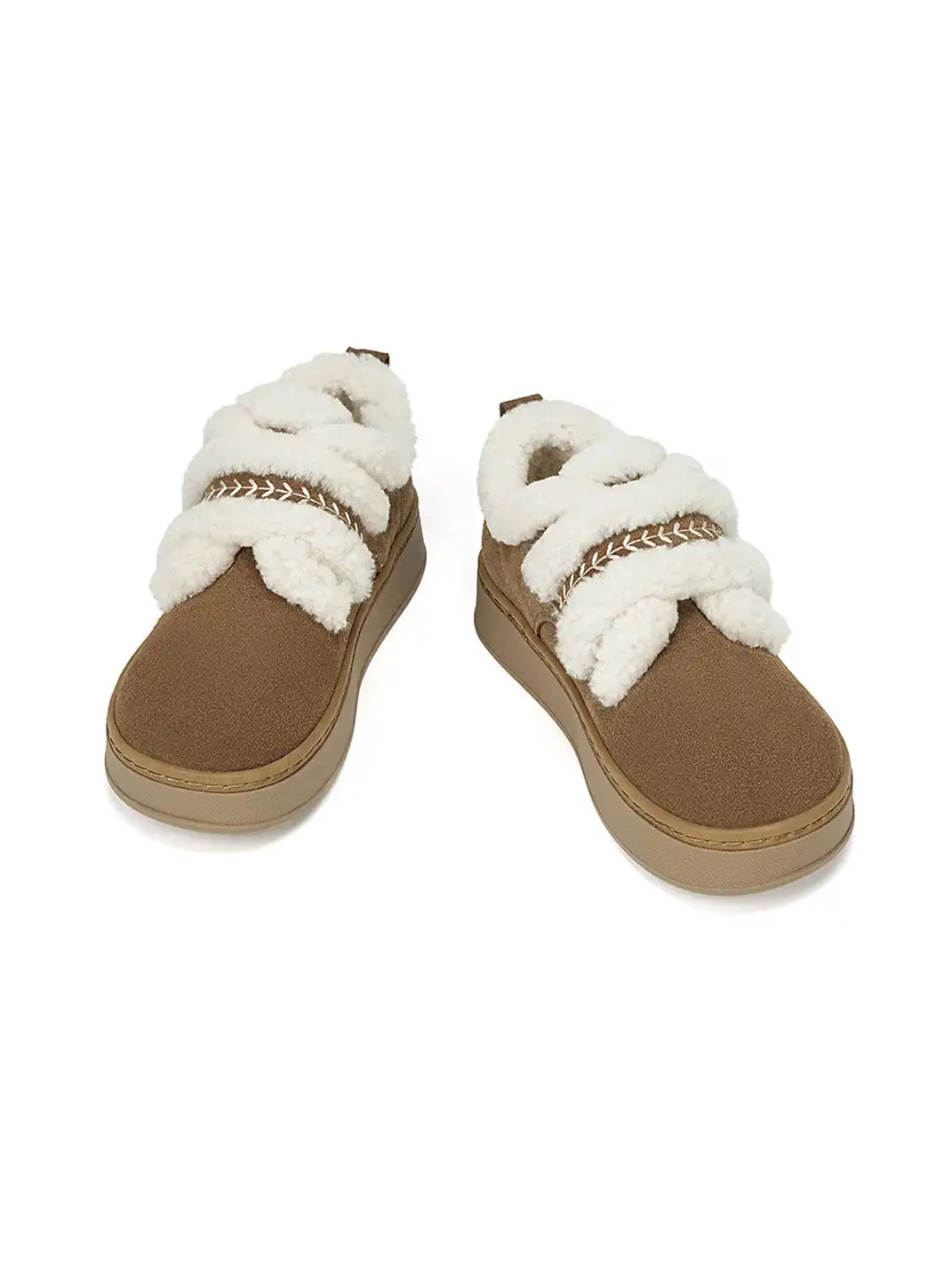 C.BANNER | Khaki Shearling Platform Slip-On Shoes