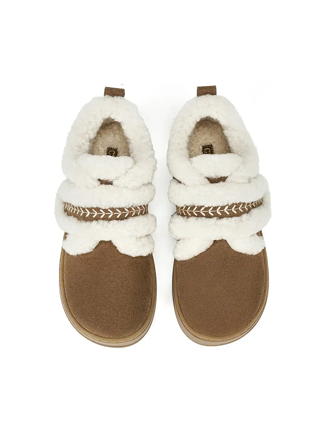 C.BANNER | Khaki Shearling Platform Slip-On Shoes