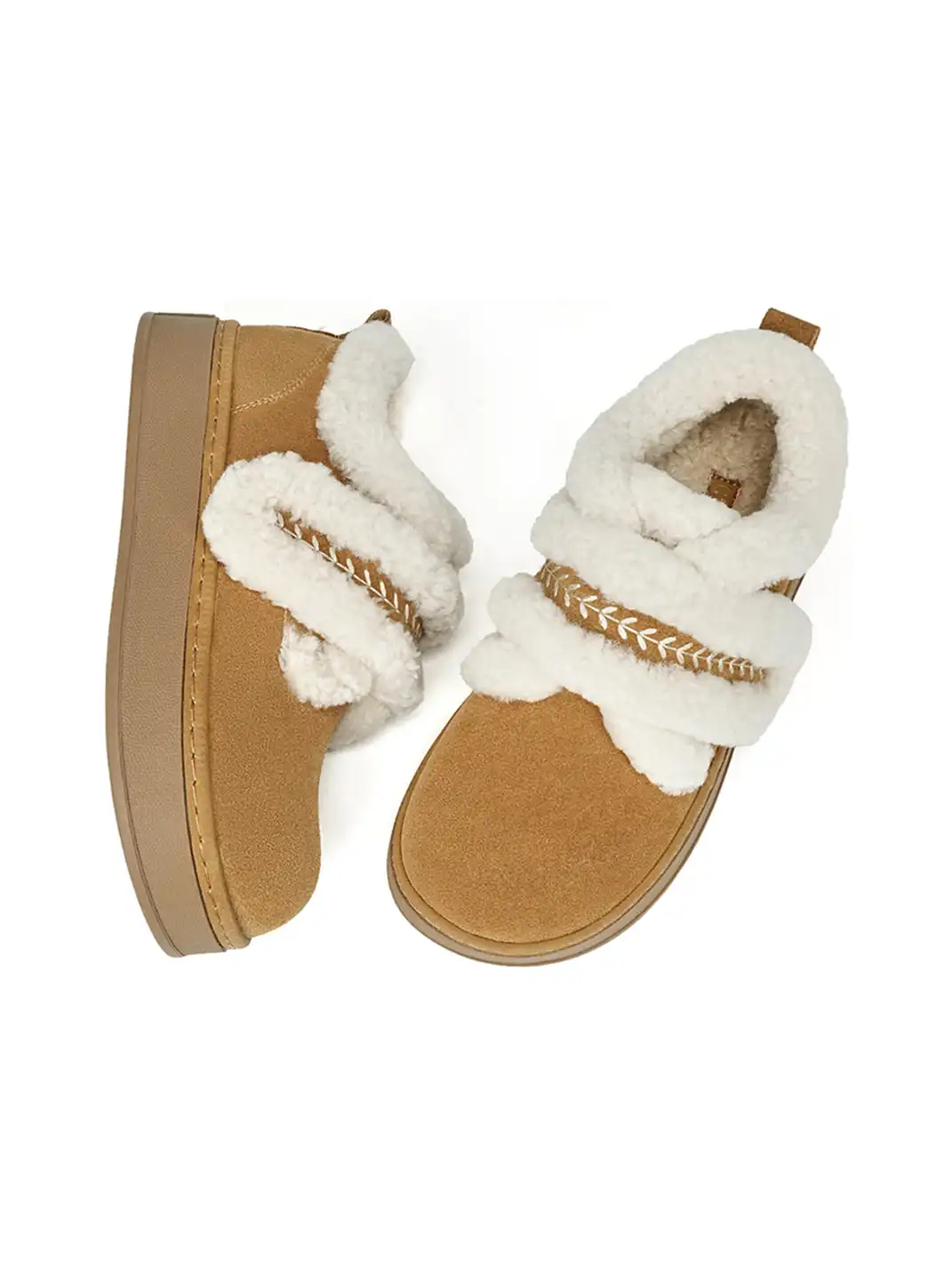 C.BANNER | Camel Shearling Platform Slip-On Shoes