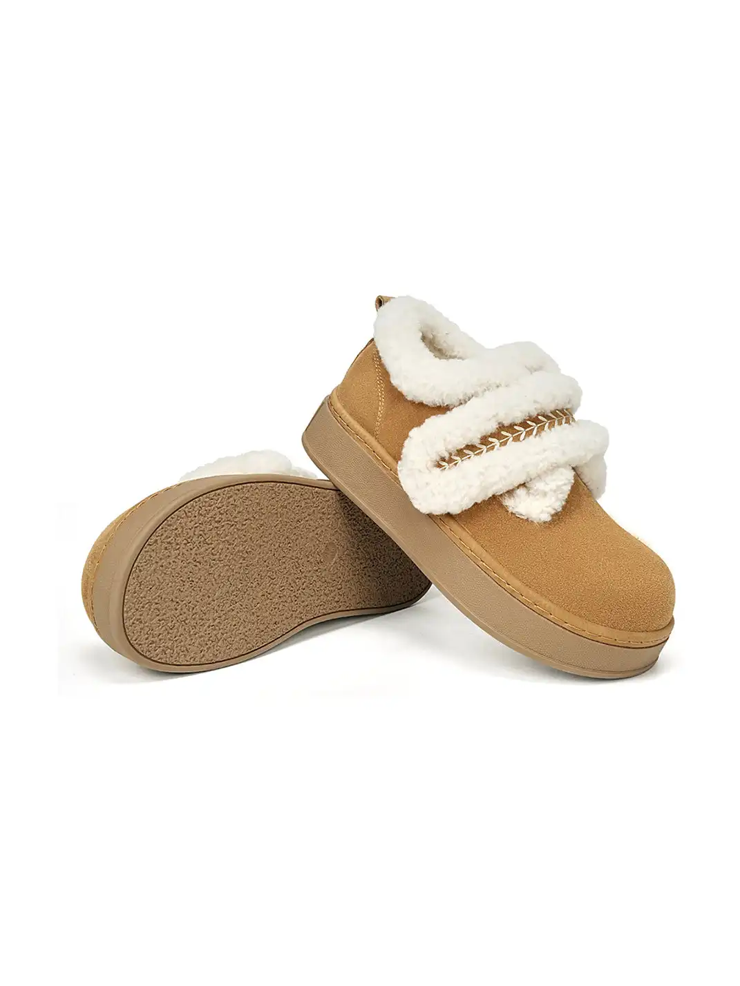 C.BANNER | Camel Shearling Platform Slip-On Shoes