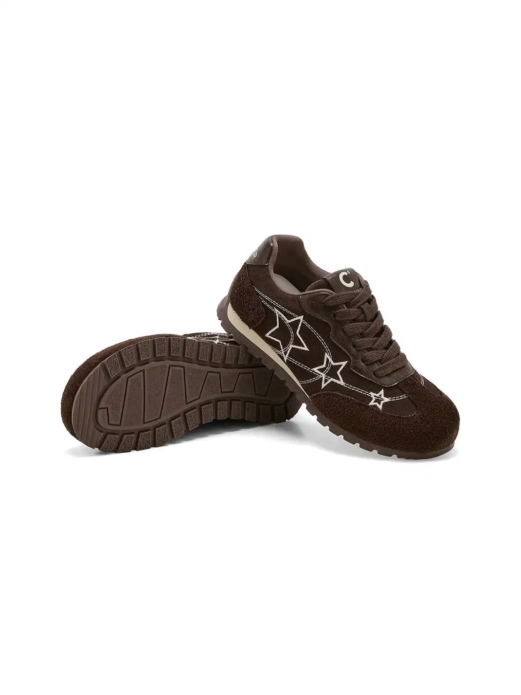 C.BANNER | Brown Star Embroidered Low-Top Sneakers
