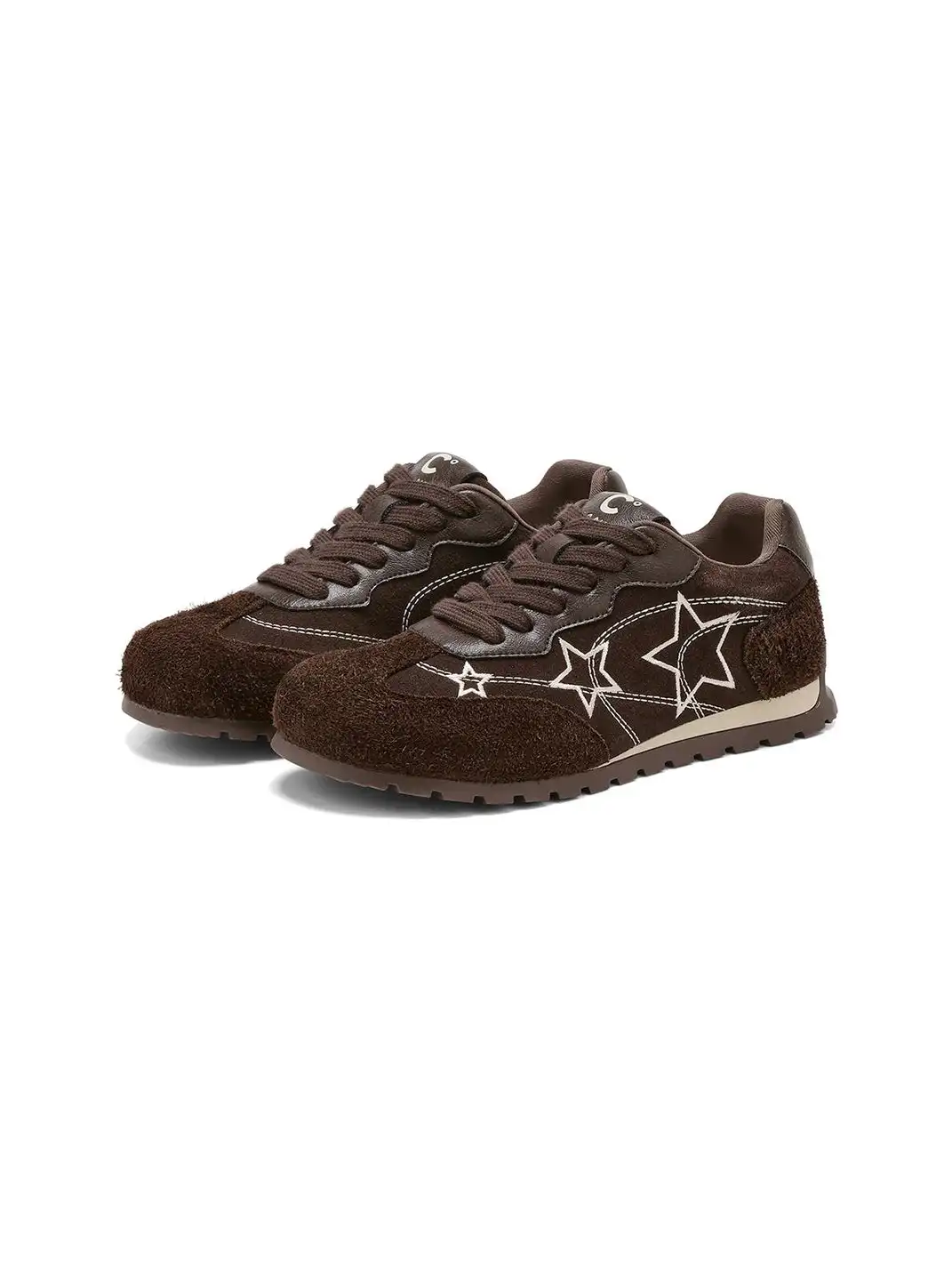 C.BANNER | Brown Star Embroidered Low-Top Sneakers