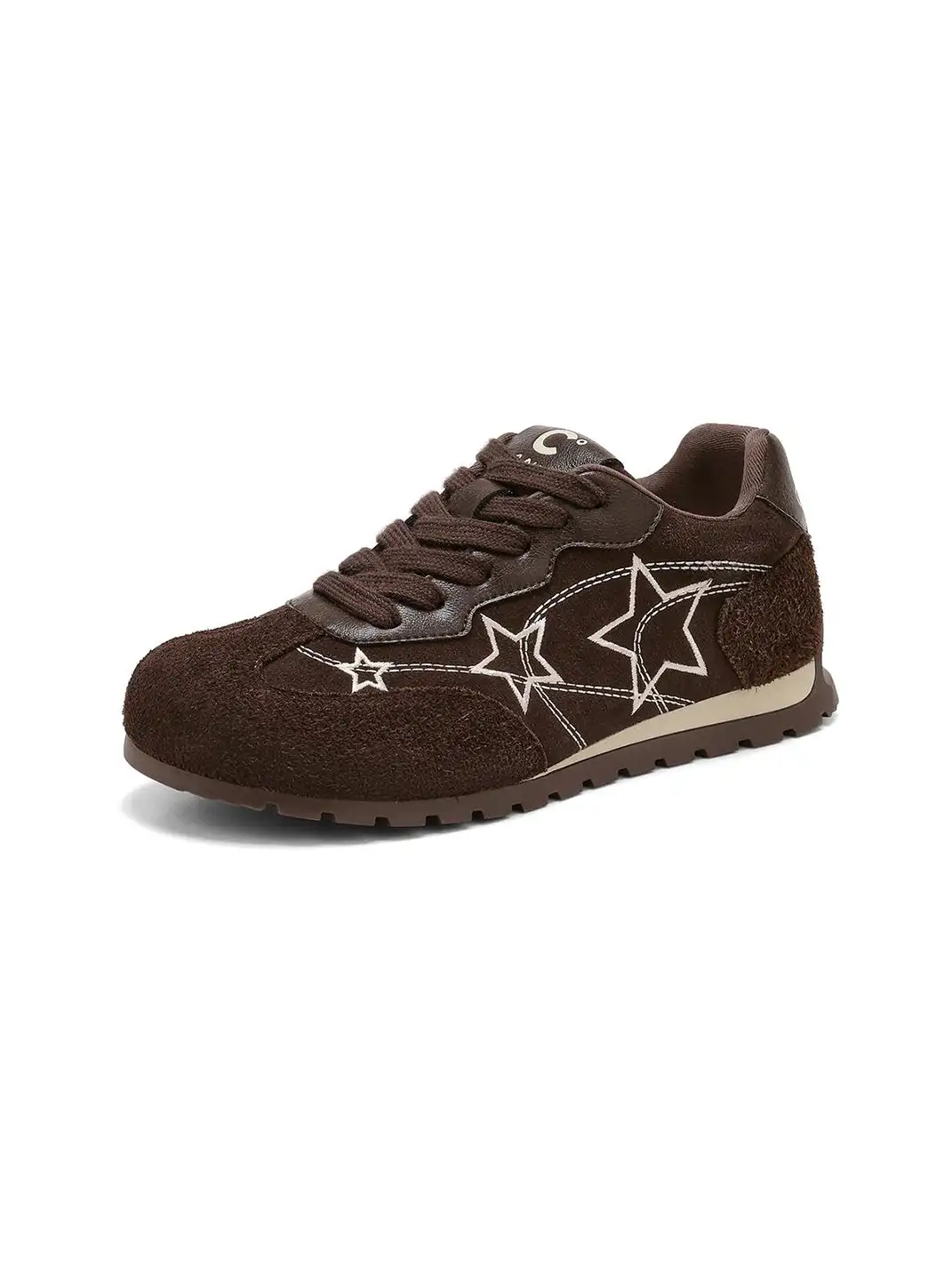 C.BANNER | Brown Star Embroidered Low-Top Sneakers
