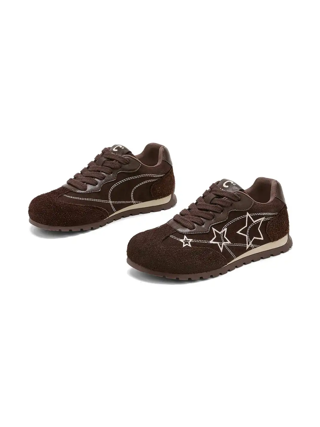C.BANNER | Brown Star Embroidered Low-Top Sneakers