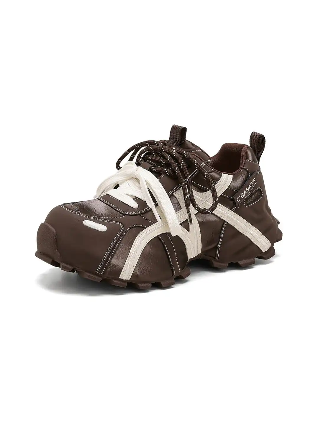 C.BANNER | Beige Brown Cross-Strap Trail Runner Sneakers