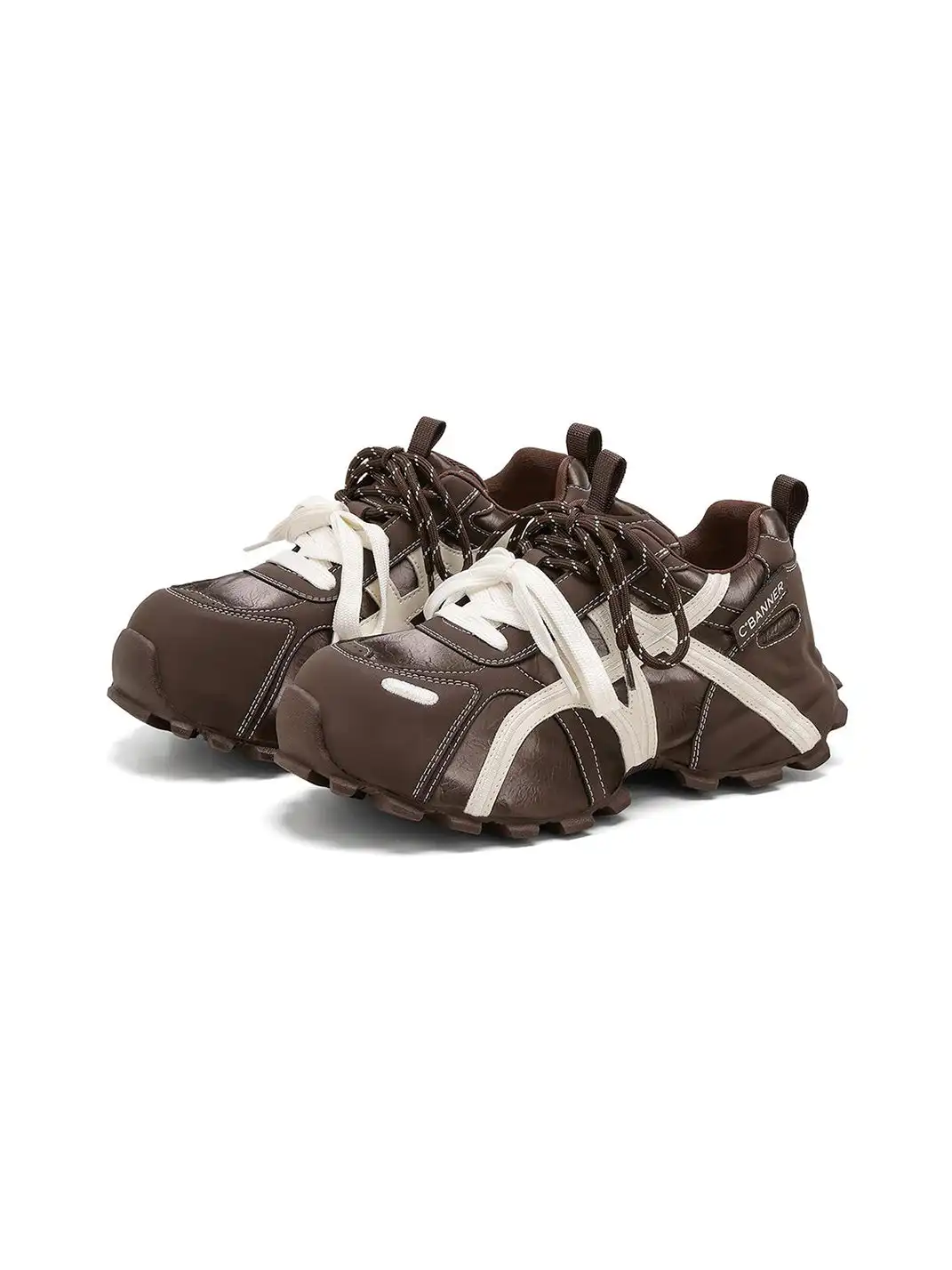 C.BANNER | Beige Brown Cross-Strap Trail Runner Sneakers