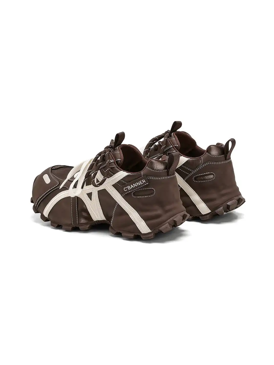 C.BANNER | Beige Brown Cross-Strap Trail Runner Sneakers